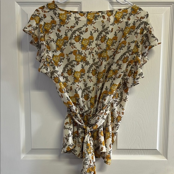 Max Studio Floral Wrap Top - Yellow and Gray - Picture 3 of 3